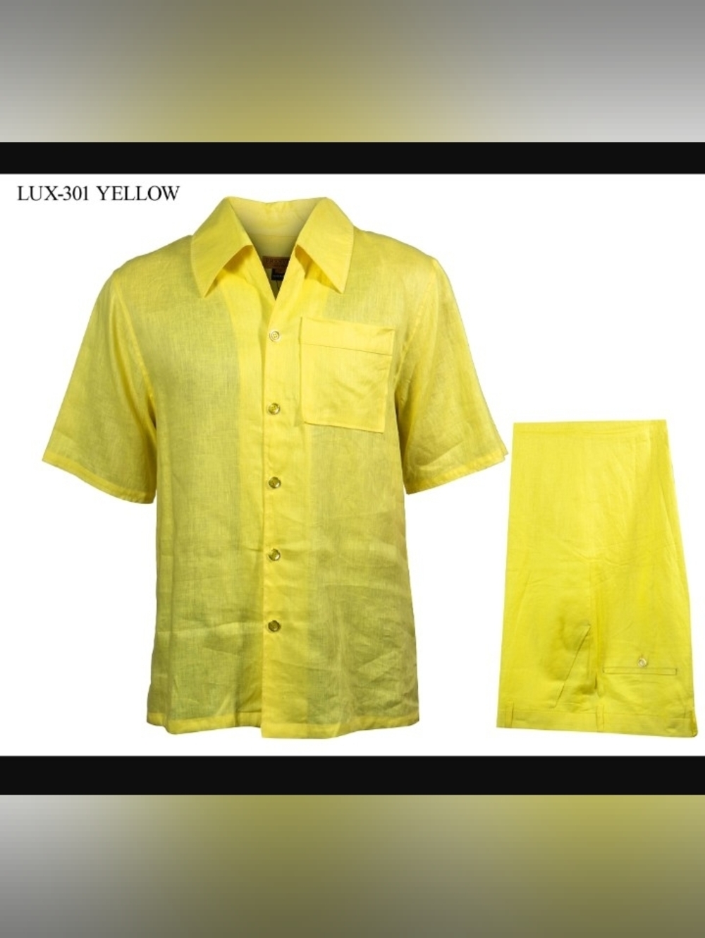 NWT Men's 100% Linen 2-pc Set, Yellow, Large Top, 36 Pants, Prestige Original